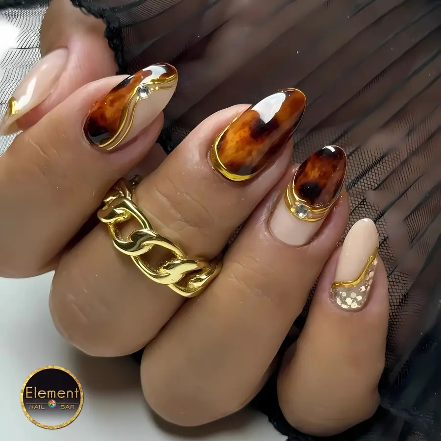 Brown tortoiseshell custom nail art at Element Nail Bar Phoenix